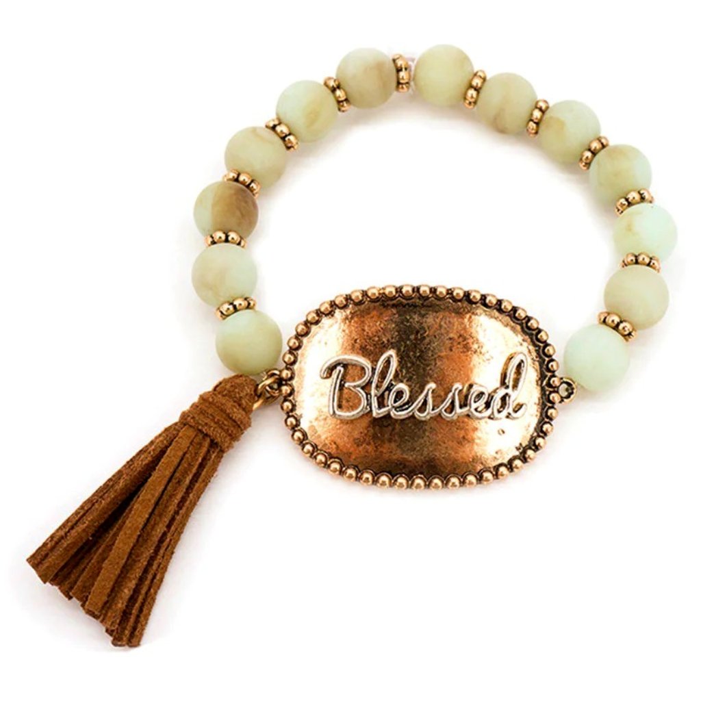 Bracelet Blessed Mint Beaded Brown Faux Suede Tassel Nwt 16$